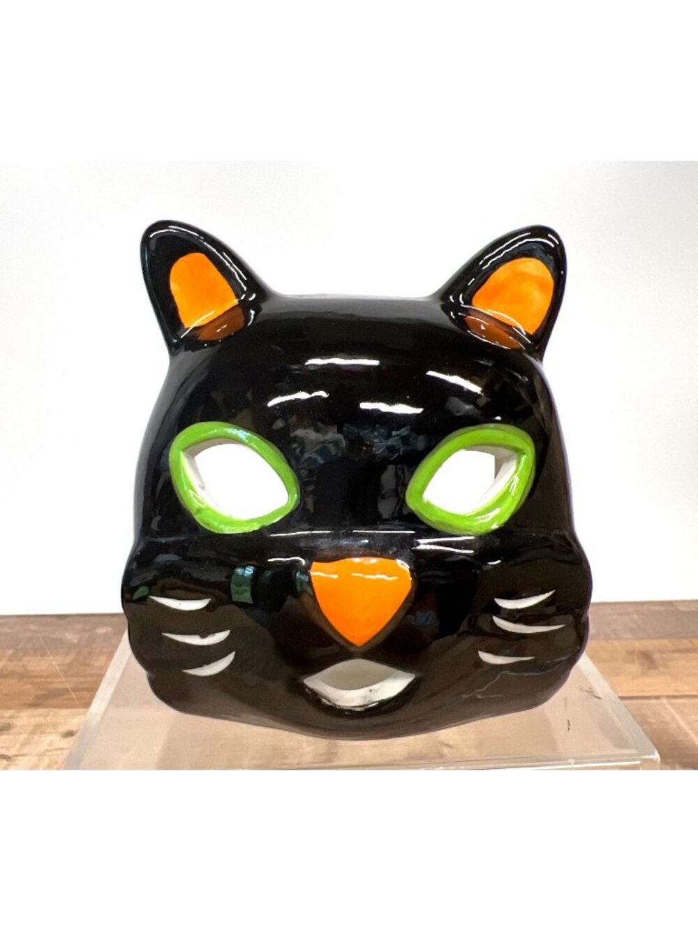 Vintage Style Halloween Black Cat Votive Ceramic Holder Spooky Halloween Decor